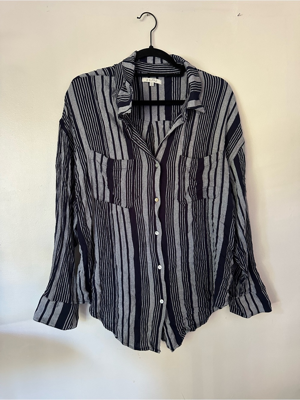 Z Supply Navy and Gray Vertical Stripe Button-Down Shirt